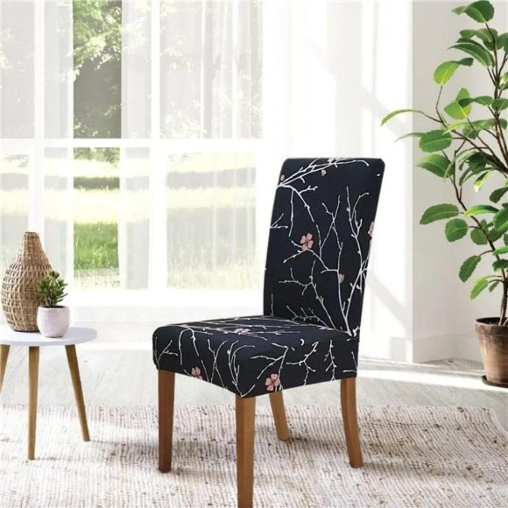 6 Pack, Stretch Dining Chair Cover, Removable Seat Protector - Flourish Black